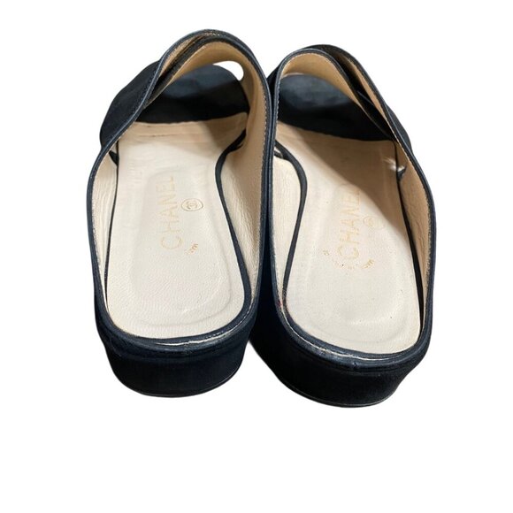 Chanel Women's Black Suede & Leather Slip-On Sandals-LT3005 - Picture 4 of 9